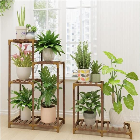 Plant Stand Indoor Outdoor,Plant Shelf Corner Tall PlantStand FlowerStand Wooden - Picture 1 of 7